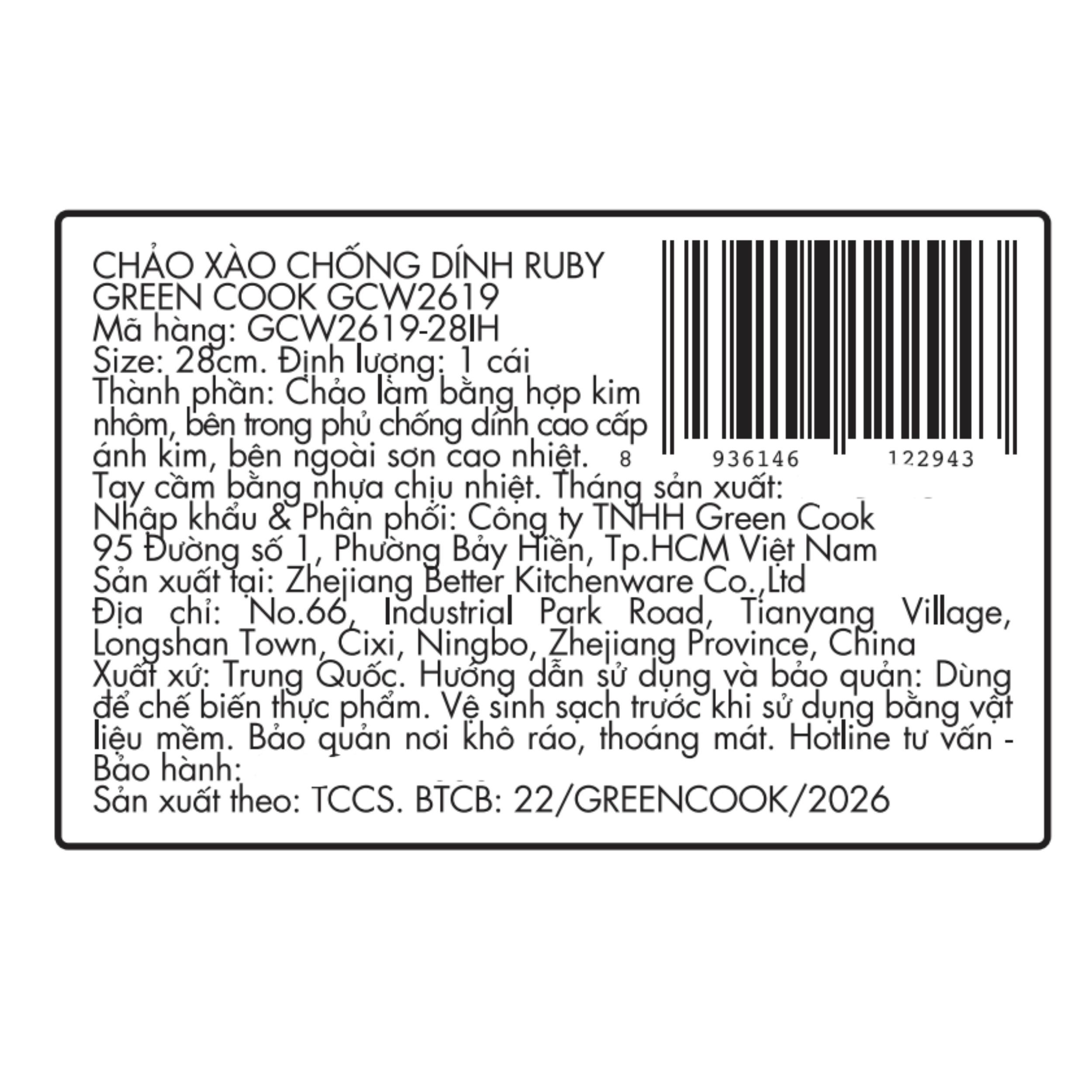 Chảo nhôm chống dính đáy từ 28 cm Greencook Ruby GCW2619-28IH Màu Xanh Dương