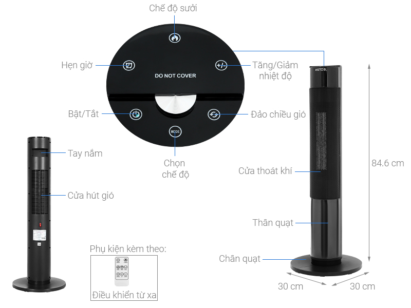 Quạt sưởi gốm ceramic Mutosi MCH-2000L