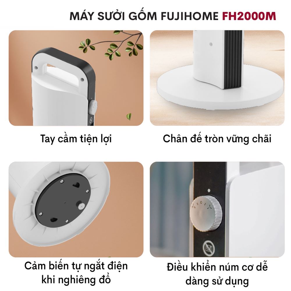 Quạt sưởi gốm ceramic FUJIHOME FH2000M Màu Trắng