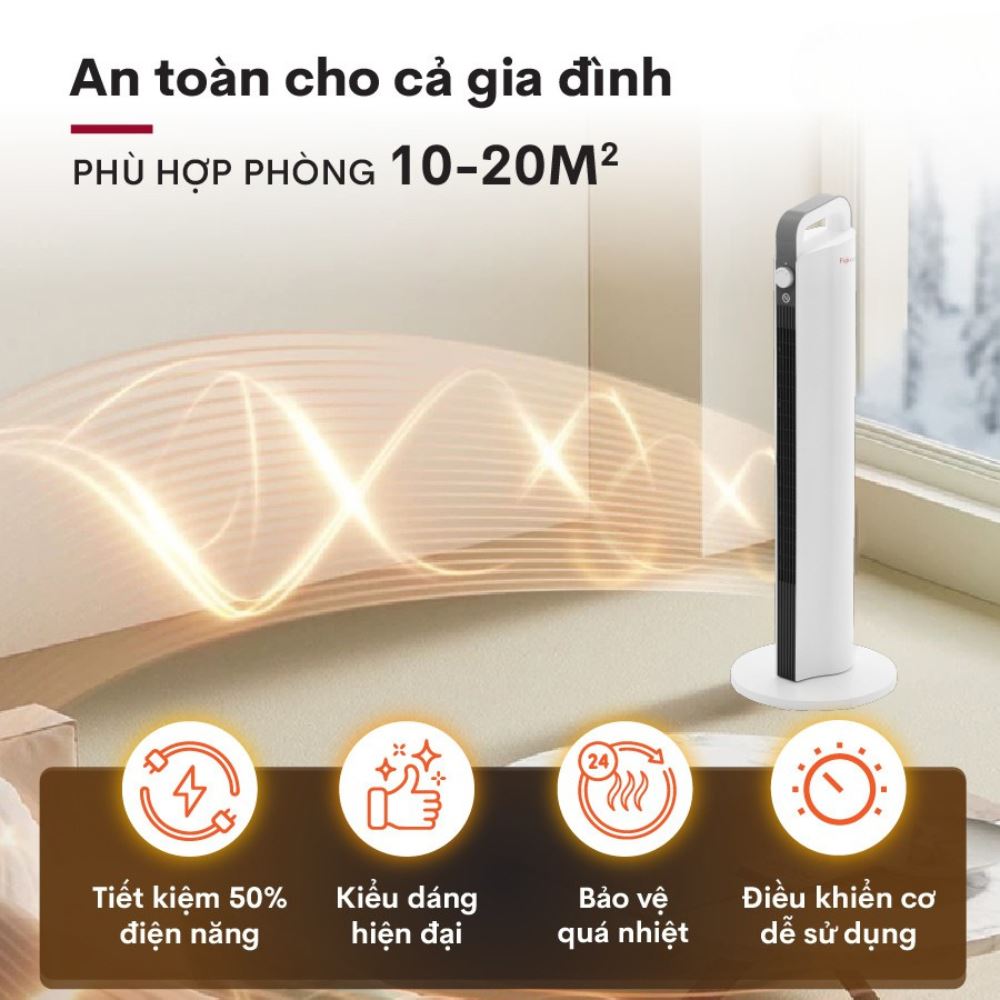 Quạt sưởi gốm ceramic FUJIHOME FH2000M Màu Trắng