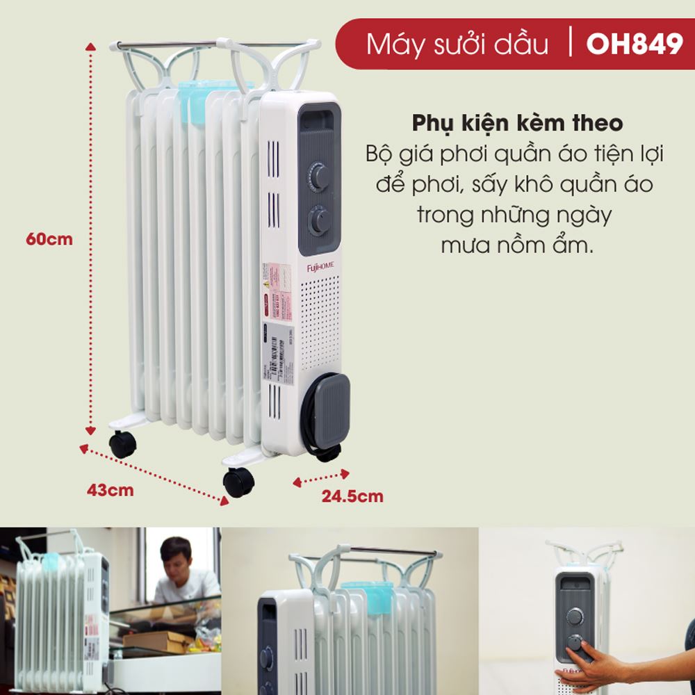 Máy sưởi dầu FUJIHOME OH849 Màu Trắng