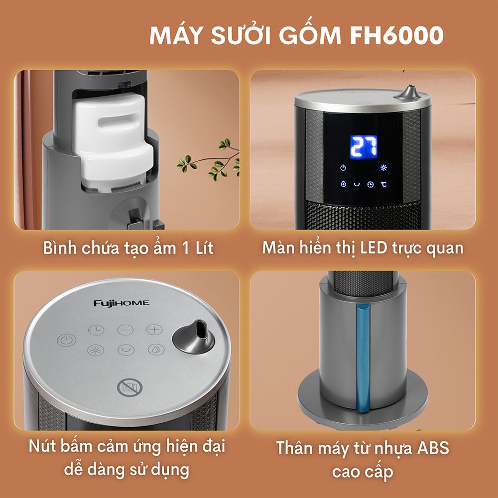 Quạt sưởi gốm FUJIHOME FH6000 Màu Đen