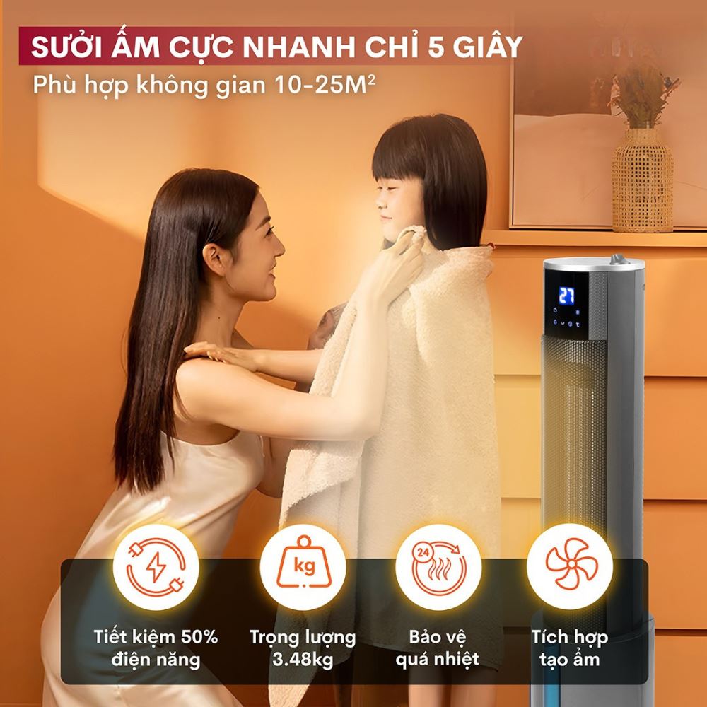 Quạt sưởi gốm FUJIHOME FH6000 Màu Đen