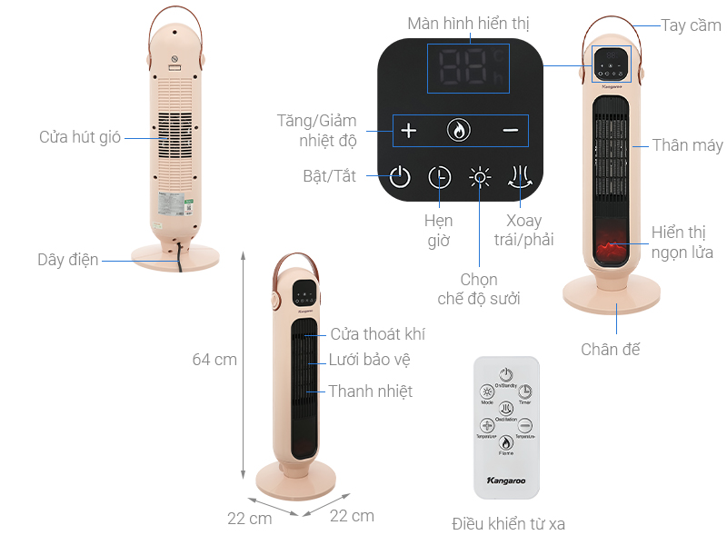 Quạt sưởi gốm Kangaroo KGFH8G