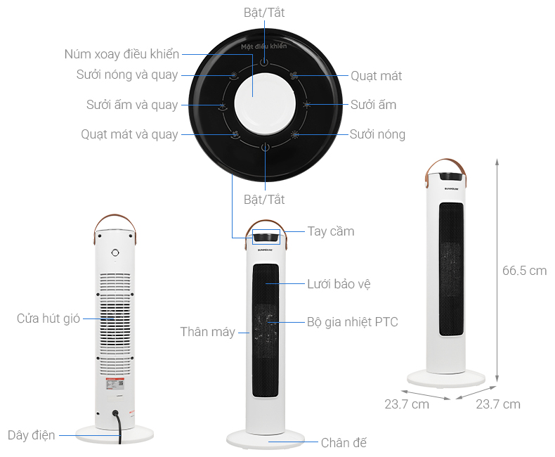 Quạt sưởi gốm Sunhouse SHD7060W