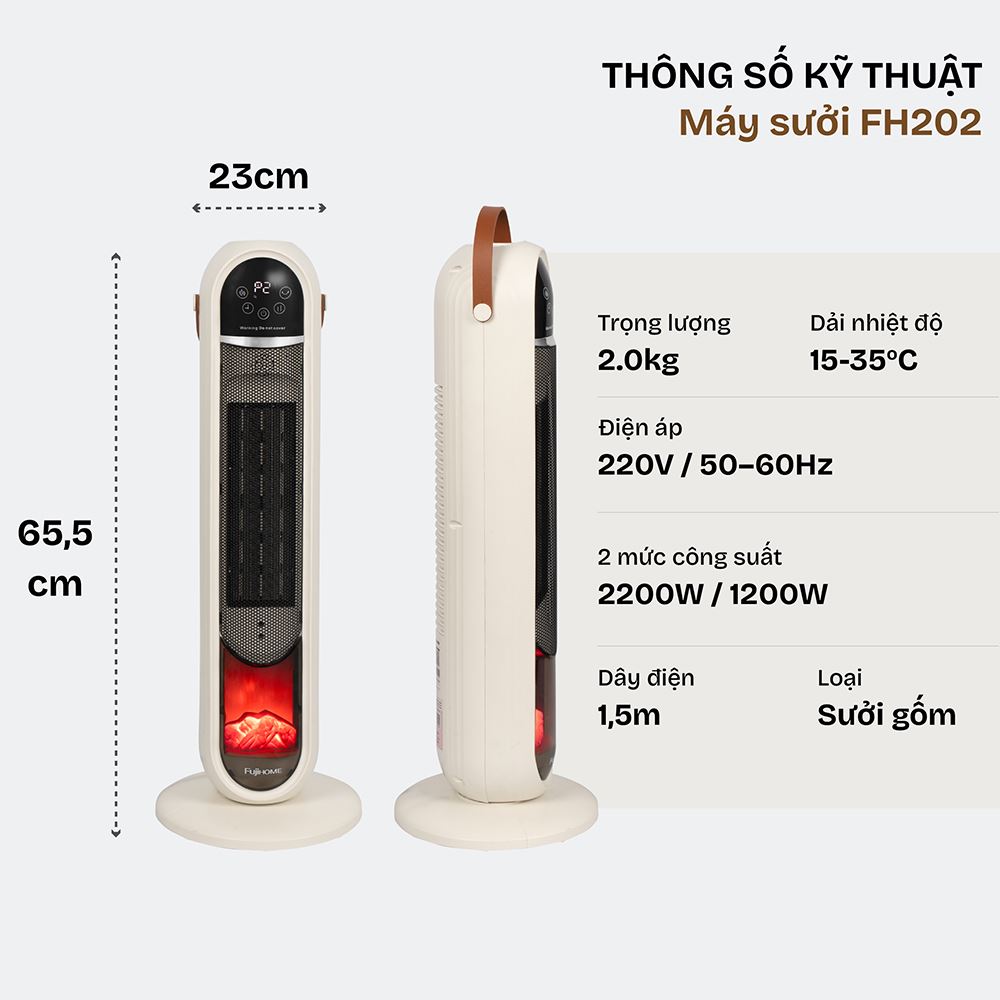 Quạt sưởi gốm FUJIHOME FH202 Màu Trắng