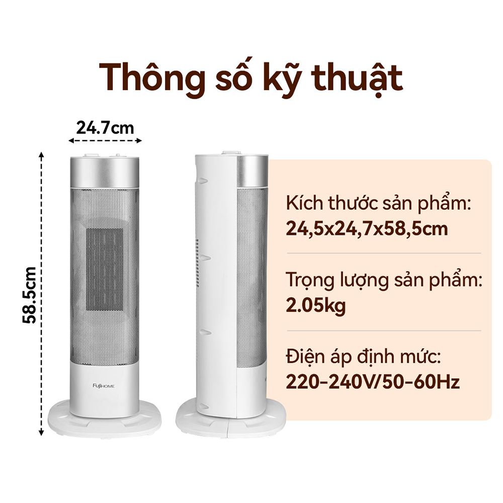 Quạt sưởi gốm FUJIHOME FH3100M Màu Trắng