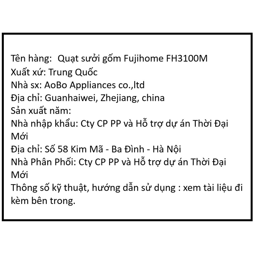 Quạt sưởi gốm FUJIHOME FH3100M Màu Trắng