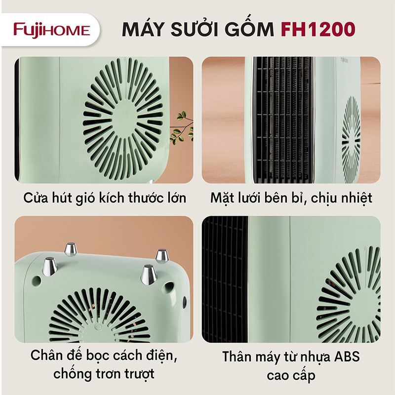 Quạt sưởi gốm FUJIHOME FH1200 Màu Xanh nhạt