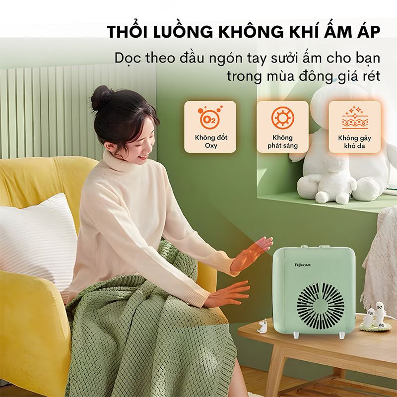Quạt sưởi gốm FUJIHOME FH1200 Màu Xanh nhạt
