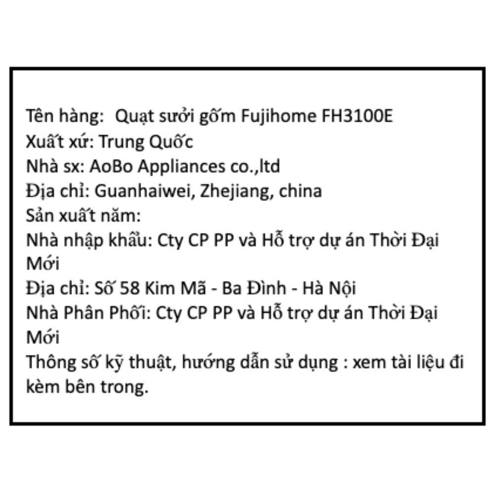 Quạt sưởi gốm FUJIHOME FH3100E Màu Trắng