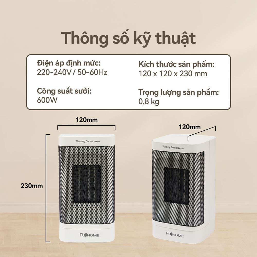 Quạt sưởi gốm FUJIHOME FH600 Màu Trắng