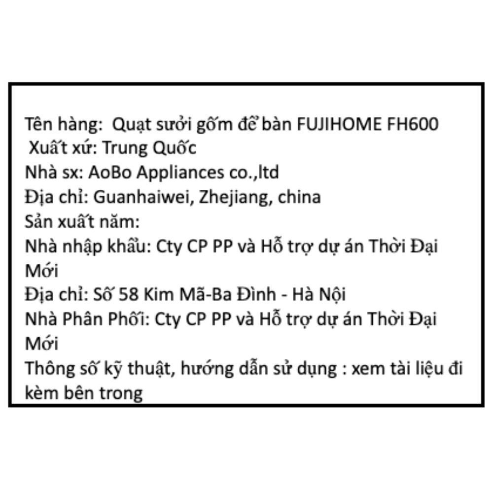 Quạt sưởi gốm FUJIHOME FH600 Màu Trắng