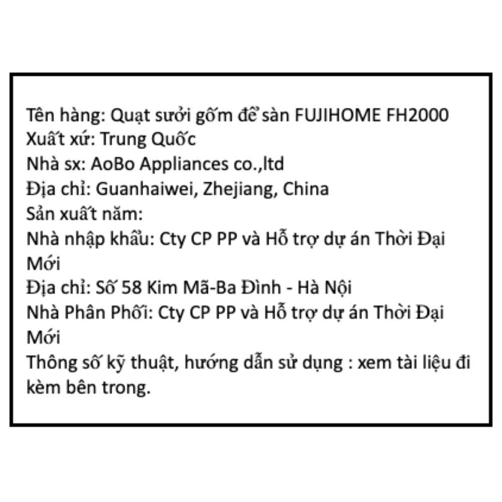 Quạt sưởi gốm FUJIHOME FH2000 Màu Trắng