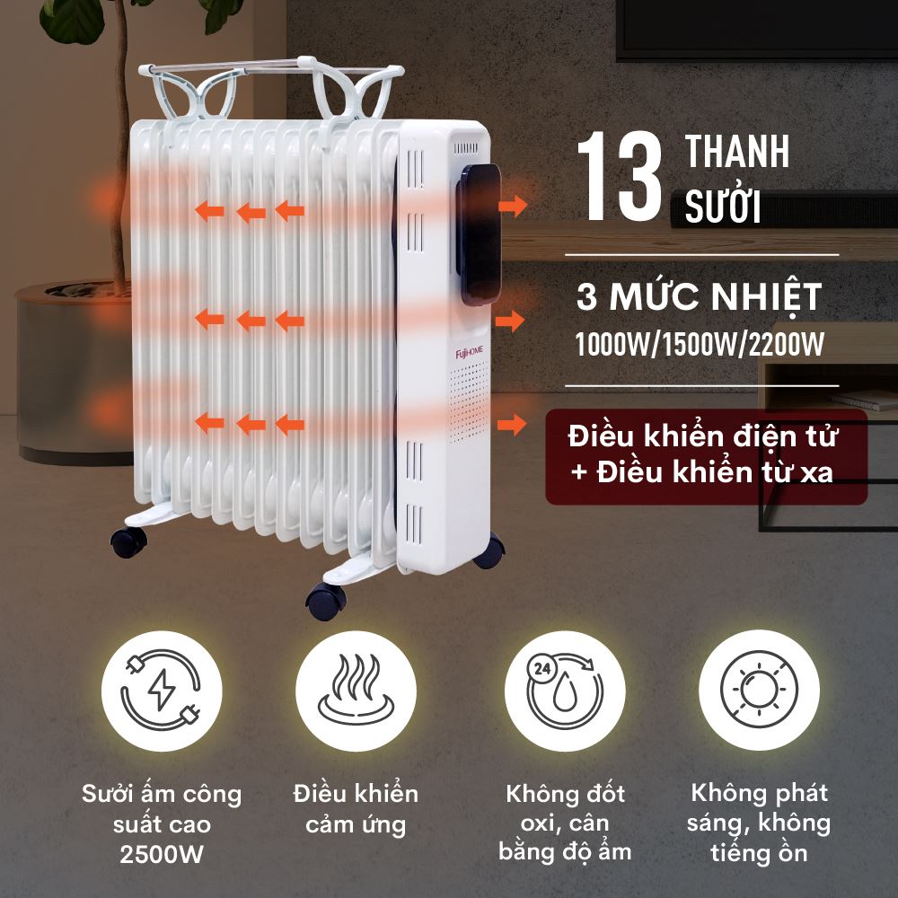 Máy sưởi dầu FUJIHOME OH8613 Màu Trắng
