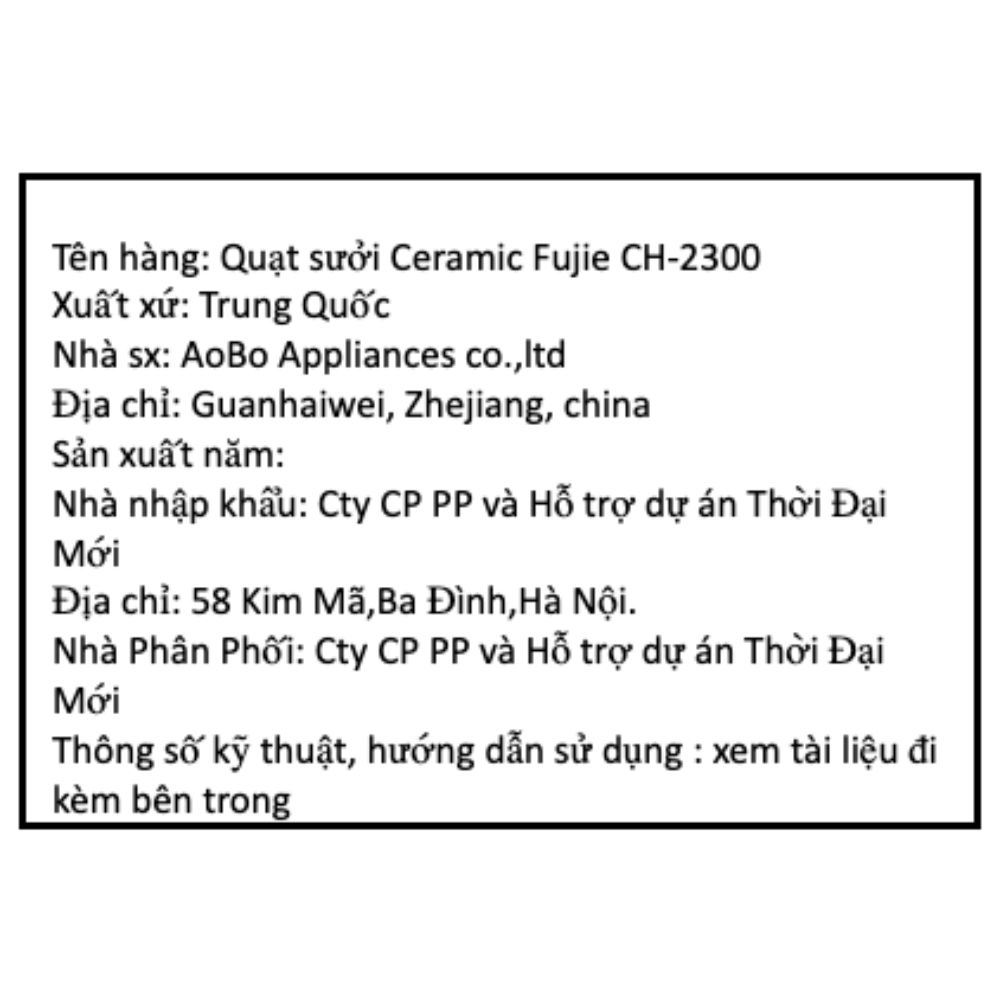 Quạt sưởi gốm FUJIE CH-2300 Màu Trắng