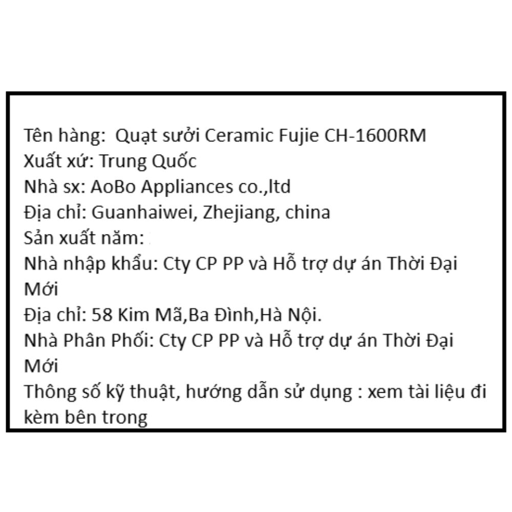 Quạt sưởi gốm FujiE CH-1600RM Màu Đen hồng