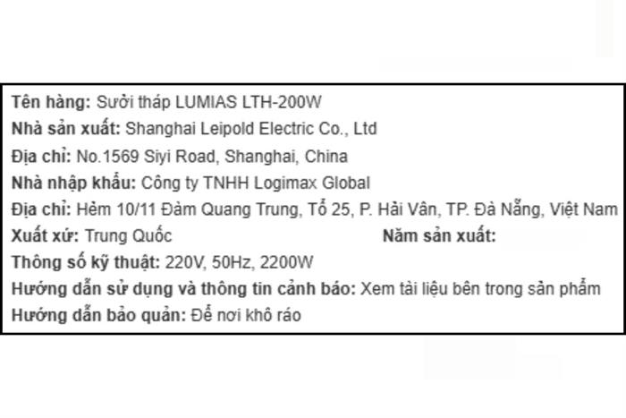 Quạt sưởi gốm Lumias LTH-200W Màu Trắng