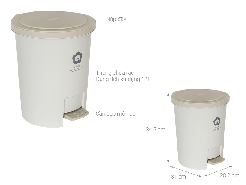 Thùng rác nhựa 12 lít Hiro Inochi HIN.RATR.0012