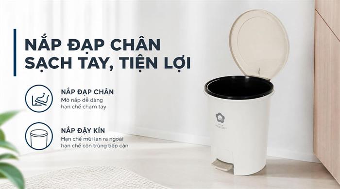 Thùng rác nhựa 12 lít Hiro Inochi HIN.RATR.0012 Màu Kem