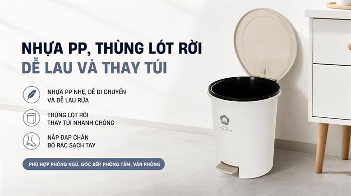 Thùng rác nhựa 12 lít Hiro Inochi HIN.RATR.0012 Màu Kem