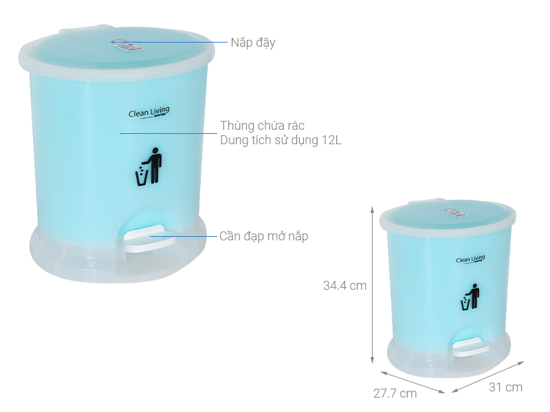 Thùng rác nhựa 12 lít Duy Tân Xanh dương