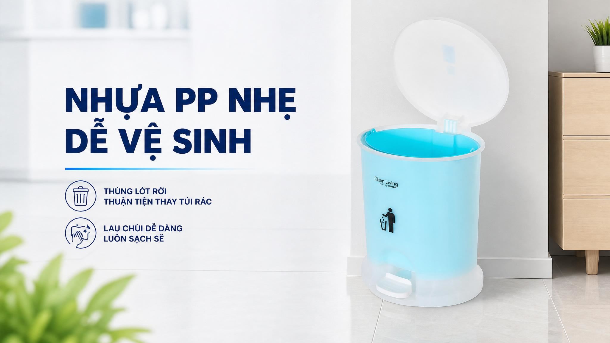 Thùng rác nhựa 12 lít Duy Tân Xanh dương Màu Xanh Dương