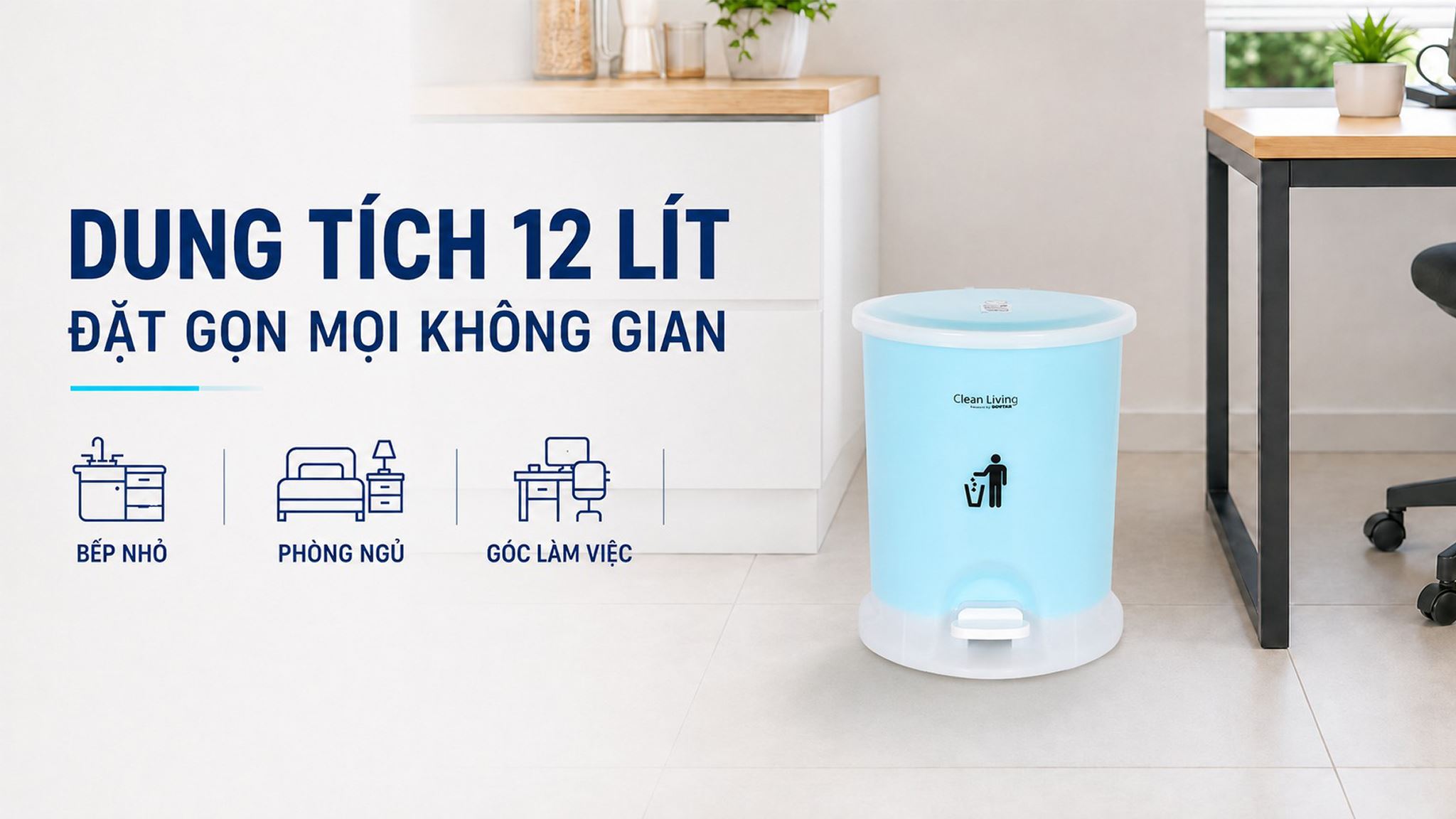 Thùng rác nhựa 12 lít Duy Tân Xanh dương Màu Xanh Dương