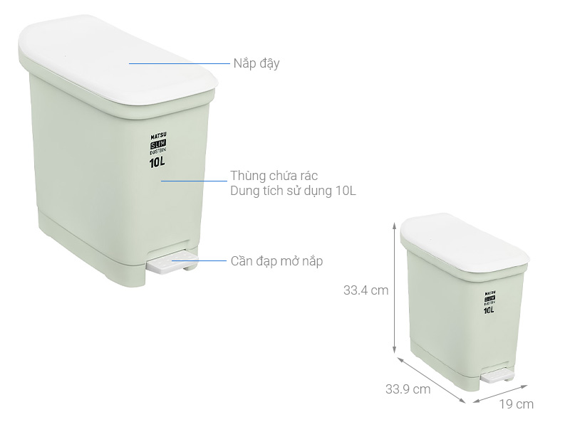 Thùng rác nhựa 10 lít Duy Tân Matsu Slim
