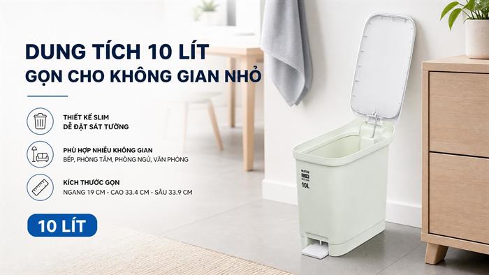 Thùng rác nhựa 10 lít Duy Tân Matsu Slim Màu Xanh lá