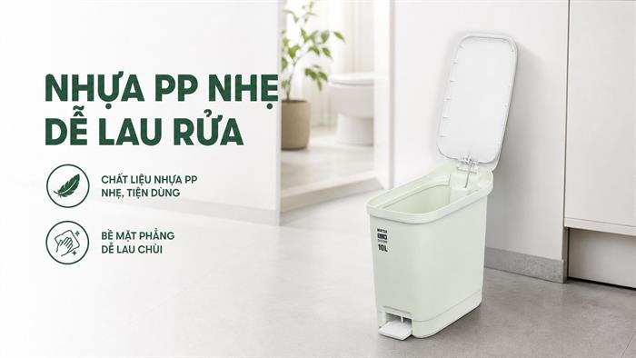 Thùng rác nhựa 10 lít Duy Tân Matsu Slim Màu Xanh lá