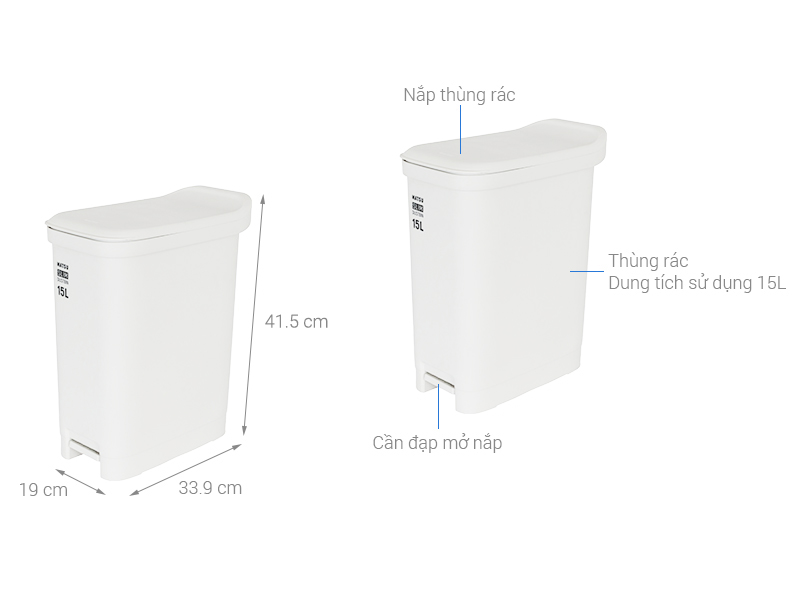 Thùng rác nhựa 15 lít Duy Tân Matsu Slim