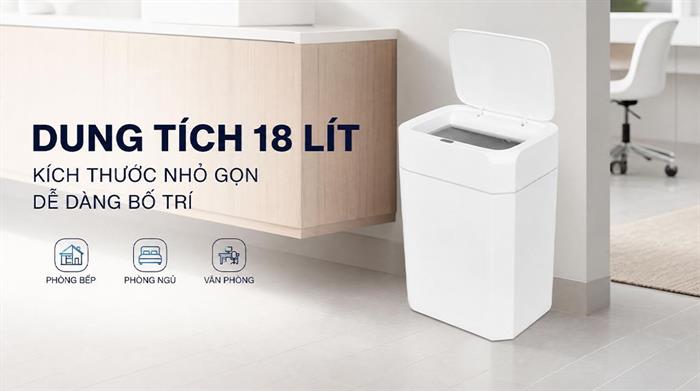 Thùng rác thông minh nhựa 18 lít Kalpen G2 Màu Trắng