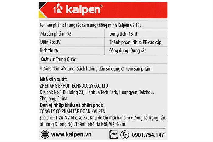 Thùng rác thông minh nhựa 18 lít Kalpen G2 Màu Trắng