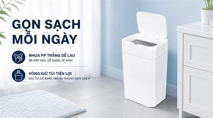 Thùng rác thông minh nhựa 18 lít Kalpen G2 Màu Trắng