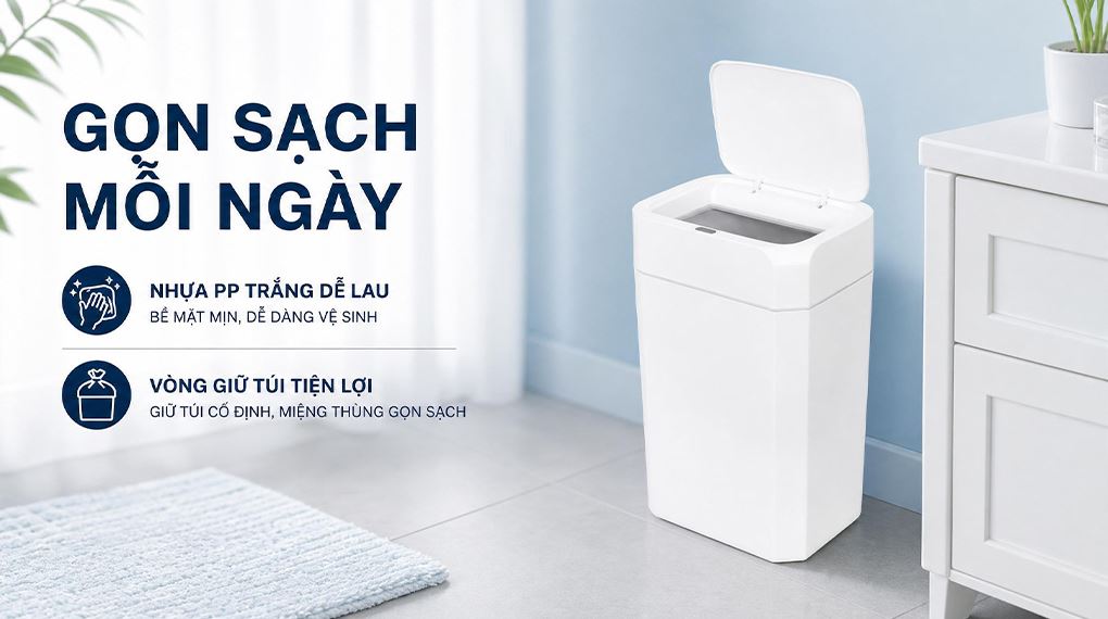 Thùng rác thông minh nhựa 18 lít Kalpen G2 Màu Trắng