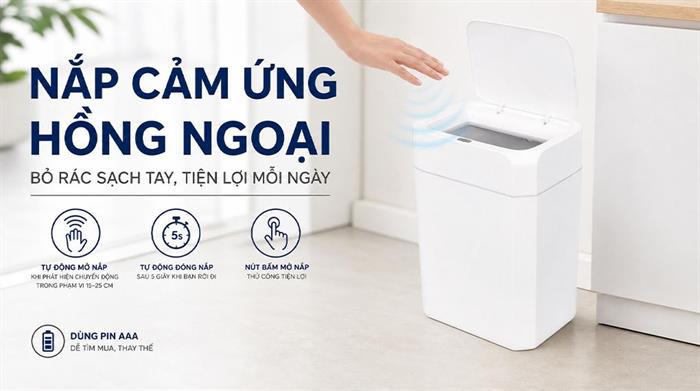 Thùng rác thông minh nhựa 18 lít Kalpen G2 Màu Trắng