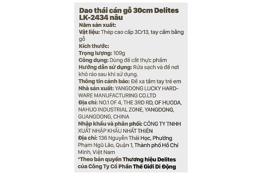Dao thái inox Delites LK-2434 Màu Nâu