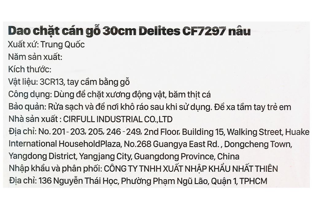 Dao chặt inox Delites CF7297 Màu Nâu