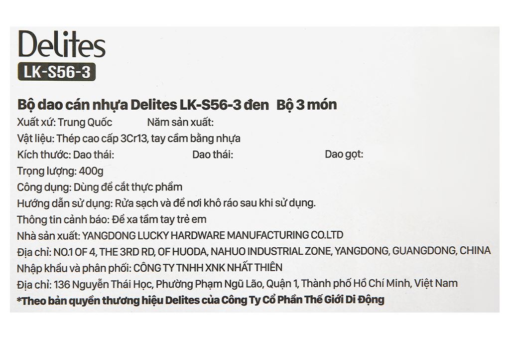 Bộ dao inox Delites LK-S56-3 Màu Đen
