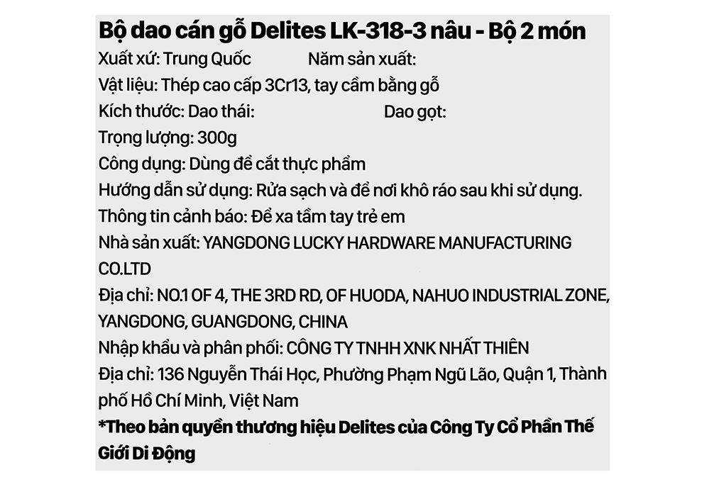 Bộ dao inox Delites LK-318-3 Màu Nâu