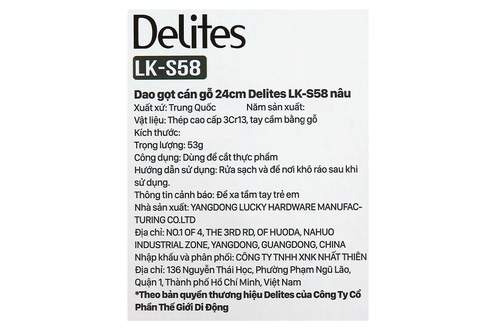 Dao gọt inox Delites LK-S58 Màu Nâu
