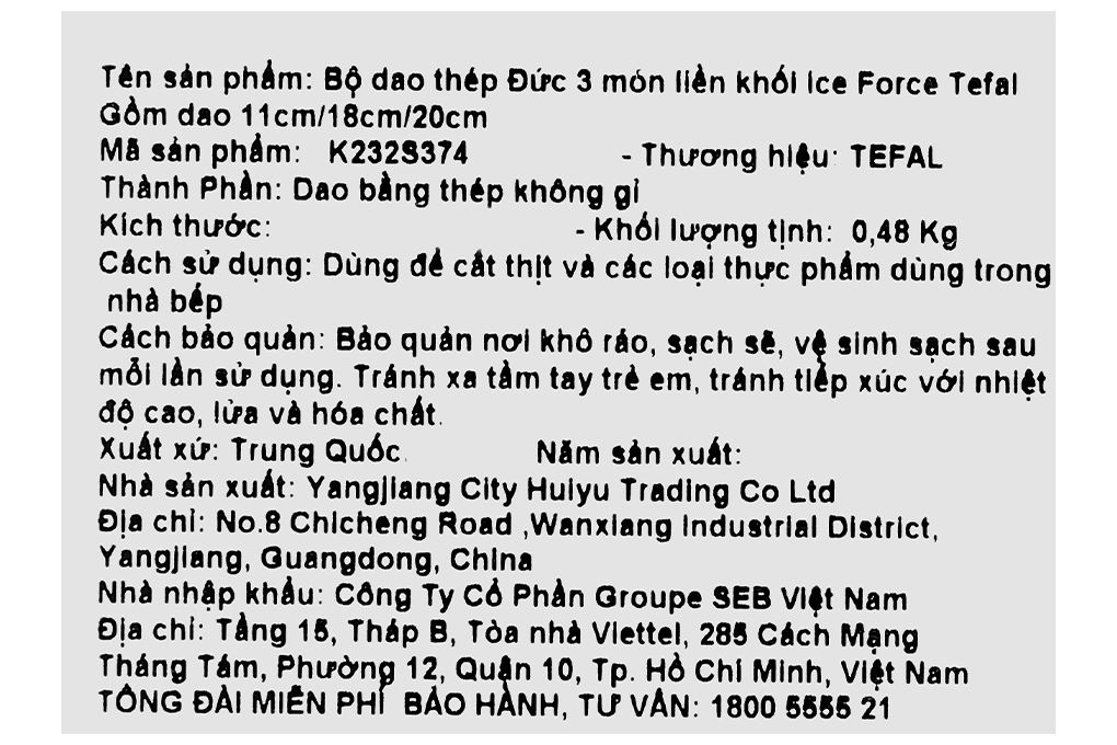 Bộ dao inox Tefal Ice Force K232S374 Màu Đen