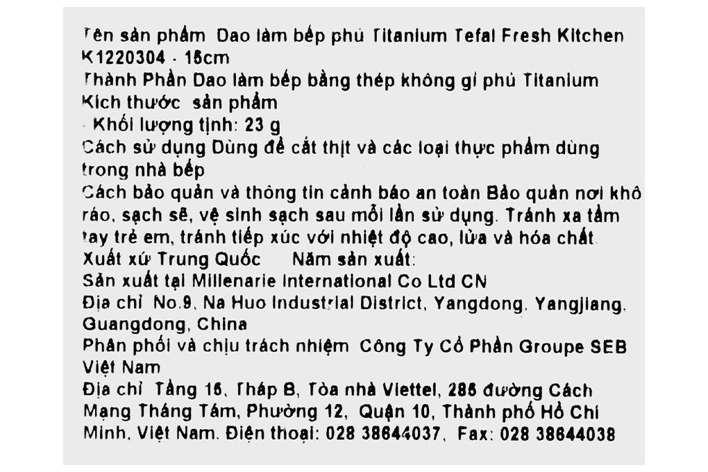 Dao thái inox Tefal Fresh Kitchen K1220304 Màu Xám