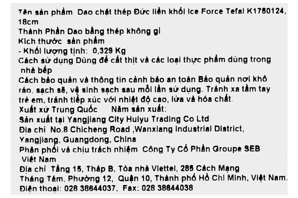 Dao chặt inox Tefal Ice Force K1750124 Màu Đen