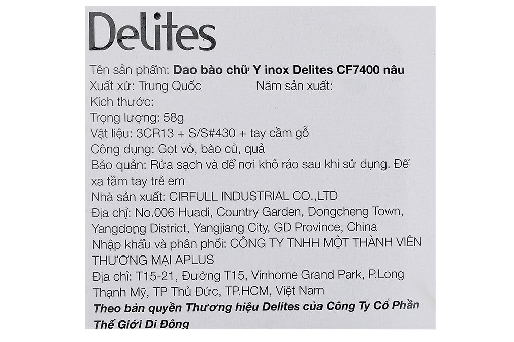 Dao bào chữ Y inox Delites CF7400 Màu Nâu