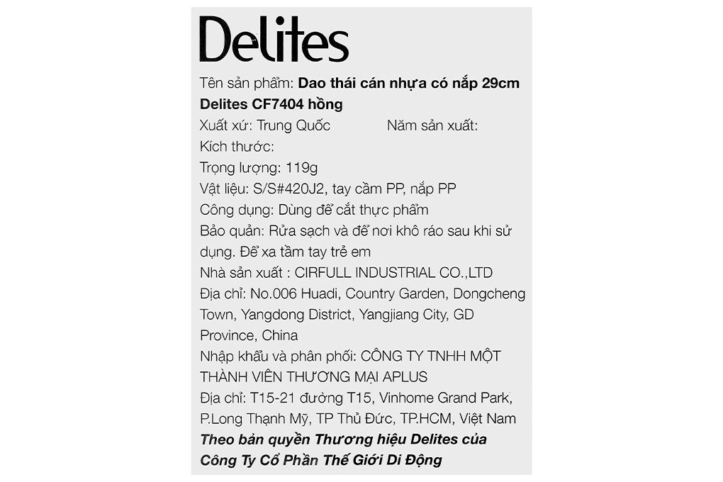 Dao thái inox Delites CF7404 Màu Hồng
