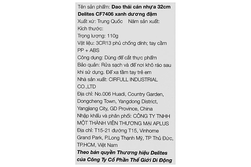 Dao thái inox Delites CF7406 Màu Xanh dương đậm