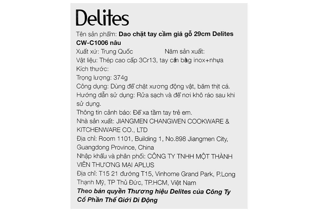 Dao chặt inox Delites CW-C1006 - 8