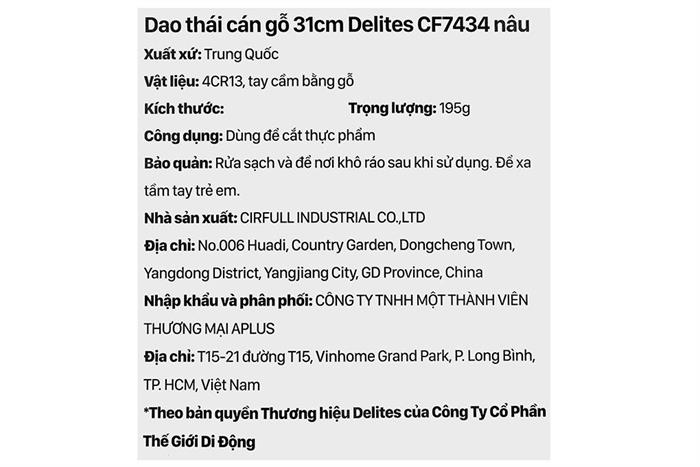 Dao thái inox Delites CF7434 Màu Nâu
